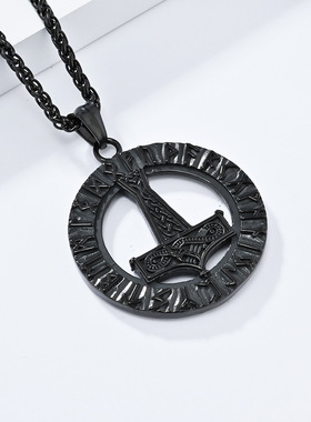 复古北欧维京符文不锈钢项链雷神