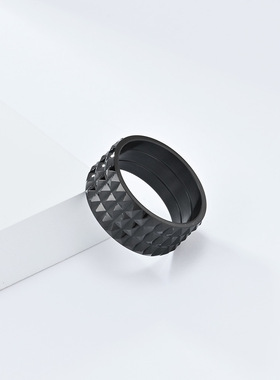 风夸张菱格子不锈钢戒指无性别男
