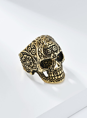 复古暗黑风骷髅头不锈钢戒指男士