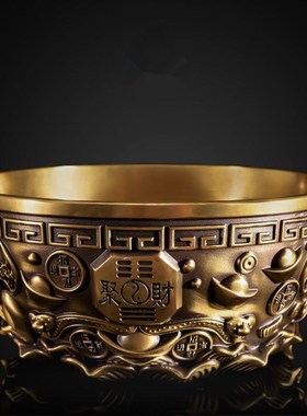 速发铜聚宝盆摆件沈聚实心招财三财铜开米缸家居店铺碗业送礼