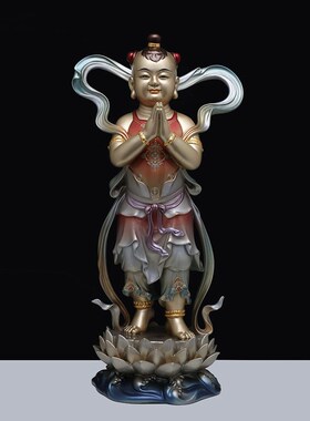 速发善财童子摆件京铜纯铜掐丝镶金龙金童玉佛像家居供奉摆件