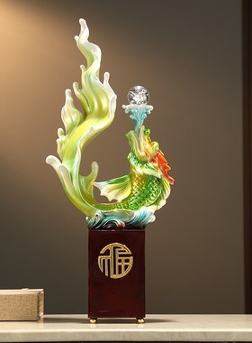 速发龙鱼摆件年年有饰高档坚长客厅入户玄关办装室公余乔迁新家居
