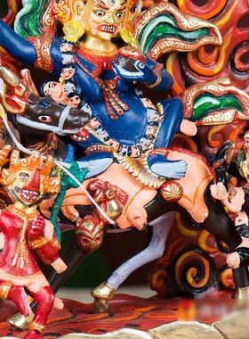 速发尼泊尔手工 吉祥彩母雕像摆件7寸天绘家居桌摆铜面件