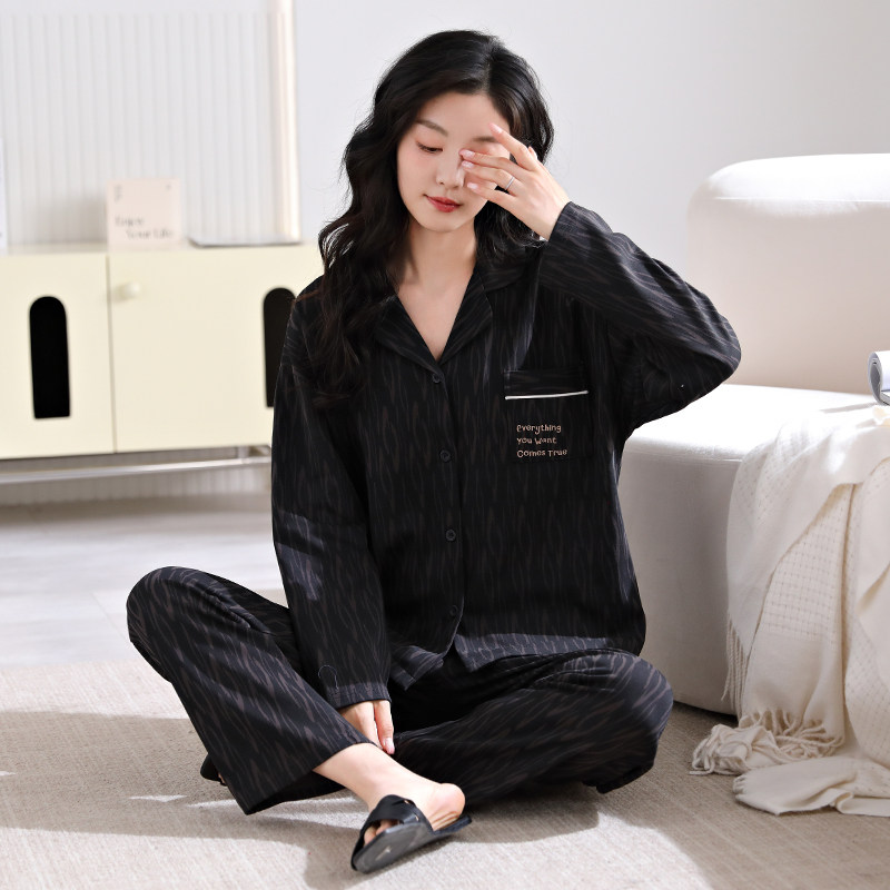 Herbal primary color pure cotton pajamas spring and autumn long-sleeved new women's simple cotton four-season universal home wear set