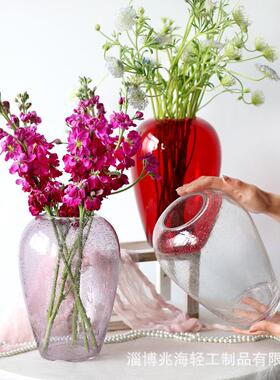 轻LTU奢风透明气泡玻件璃花摆客瓶式厅插花法复古民宿芍药百合鲜