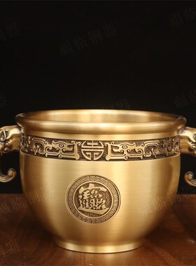 纯黄铜象鼻招财米缸摆件室内桌面铜聚G宝缸招财进宝存钱罐装饰摆