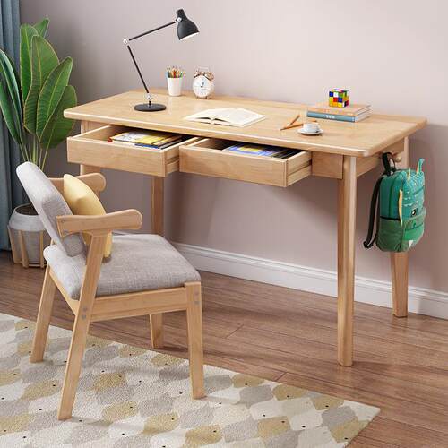 北欧木书桌学型生课桌学写字台成人办公家用简111+122习易小户电 - 图0