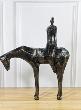 中式室内软样板房间别墅BJ5551新客厅书房装物牧人人马动物雕塑创