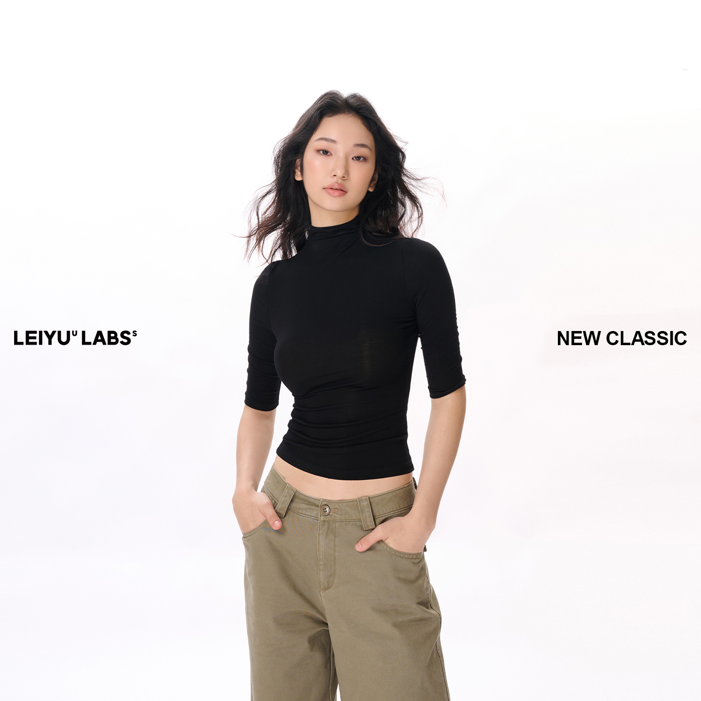 LEIYU LABS半高领针织中袖T恤女秋装2025欧美ins紧身辣妹高腰上衣 - 图2