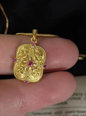 新中式古法金色拉丝鸢尾花吊坠项链女时尚百搭小众简约轻奢锁骨链