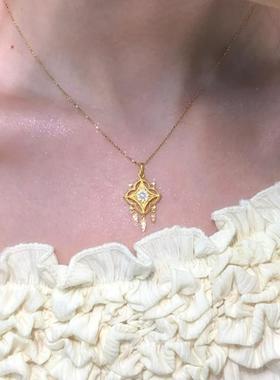 黄金色织梦翎流苏碎钻星辰项链女中古风轻奢捕梦网吊坠珍珠锁骨链