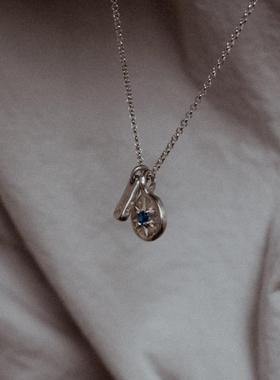 黄铜厚镀银色轻奢风原创设计简约时尚百搭蓝色吊坠项链自留女生款