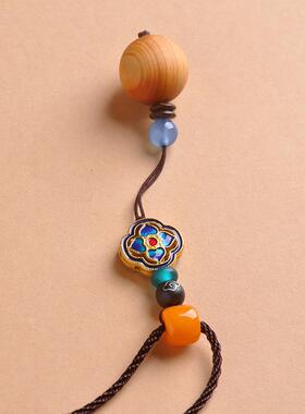 幸运花毛衣链简约长款景泰蓝四叶草项链崖柏编绳挂件配饰女款吊装