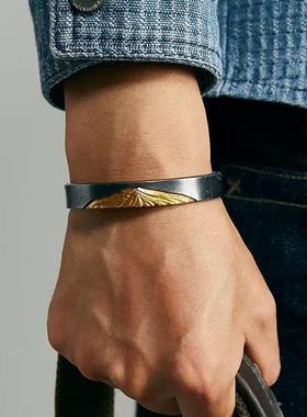 【日照金山】手镯复古泰银男士个性手环黄铜镀银做旧分色手工镯子