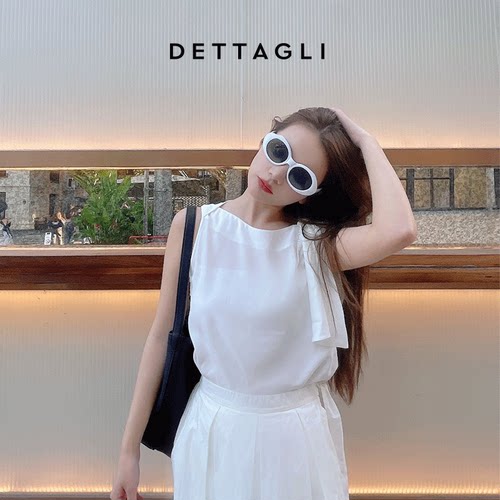 Dettagli/迪塔莉醋酸新款休闲时尚飘带无袖上衣女 - 图0