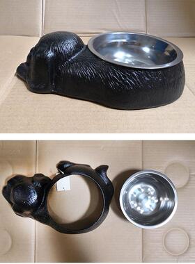 工直销铸铁猫盆宠物食盆碗狗碗防厂滑创意D0323加重狗盆双碗猫食