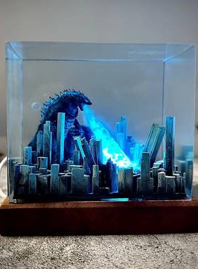 哥斯拉怪物树脂夜灯微缩模型树脂环氧树脂原子呼吸灯父亲节礼物