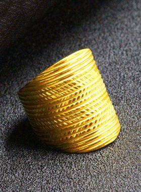 黄金宽戒指女款新款色复古民族风首饰面三金时简简约百搭食指戒