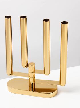 欧式轻奢蜡烛台线条几何旋转金属摆件样板间餐桌玄关高级氛围装饰