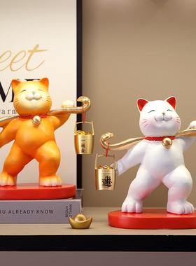 招财猫一桶金摆件客厅电视柜酒柜办公室玄关装饰品乔迁开业礼品