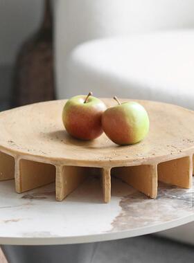 果盘侘寂风仿洞石底座桌面饰品收纳托盘轻奢民宿酒店样板房摆件