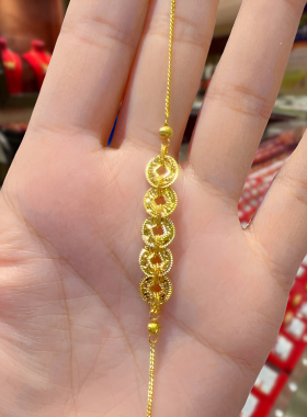 足金包银爆闪碎冰冰五帝钱币手链