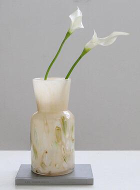 级彩色琉璃中古芬顿奶黄色创意玻璃花客厅茶几家居插花装饰