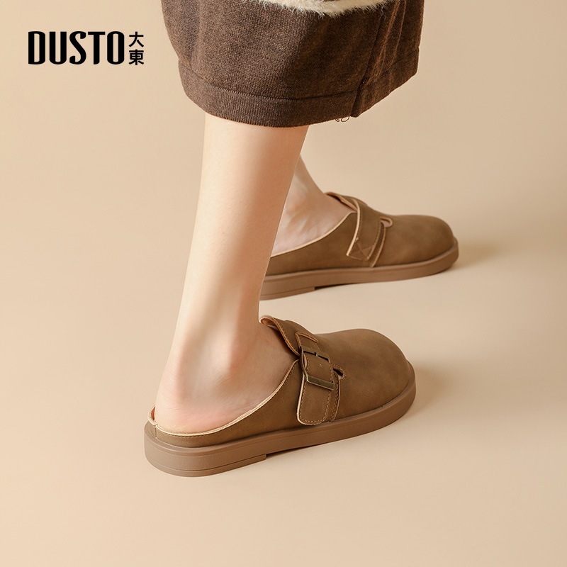 大东拖鞋女2025夏季新款外穿女凉鞋休闲低跟搭扣一脚蹬圆头勃肯鞋 - 图1