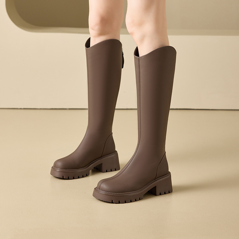 大东长筒靴女靴2025冬季新款时尚骑士靴粗跟高跟鞋显瘦增高女长靴 - 图3