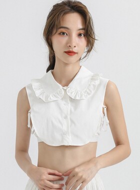 跨境日韩褶皱设计高级花瓣领白色蕾丝花边假领子女百搭装饰衬衫领