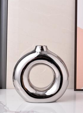 轻奢金银色电镀陶瓷花瓶花器家居工艺品艺术品摆件初月软装摆设