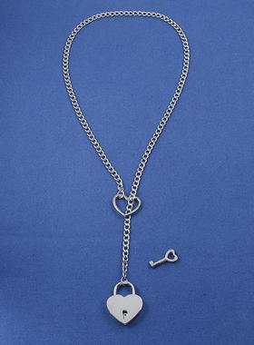 女士爱心锁桃心项链不锈钢电镀银色项链朋克哥特式古巴项链饰品