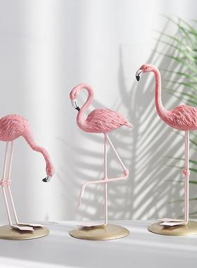 创意树脂工艺品ins 火烈鸟卡通摆件家居客厅轻奢风桌面装饰品