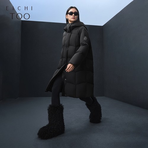 爱居兔中长款鹅绒服女冬季经典时尚连帽羽绒服 - 图2