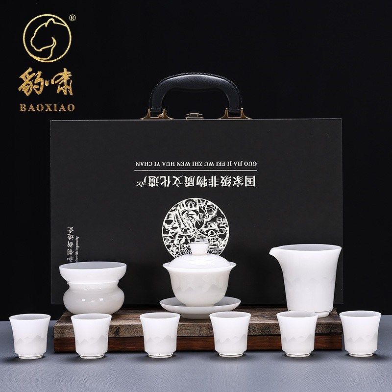 轻奢高档璞玉冰种玉瓷功夫茶具套装家用办公室盖碗泡茶杯Y2025新,淘宝优惠券,粉丝福利购,淘宝优惠卷