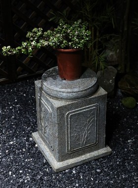 落地摆件仿石墩人造石柱户外造景新中式庭院花园盆景W底座阳台花