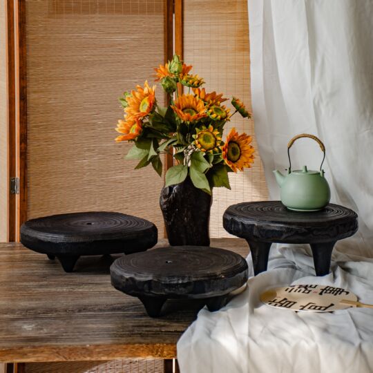 Coffee table carbonized wood black Jingjifeng minimalist log pier