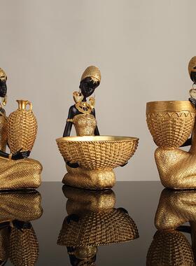 美式编织纹非洲部落女士件树脂工艺品客厅摆装饰X8695人视电柜酒