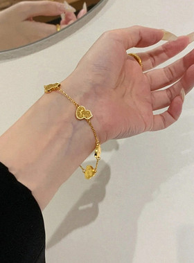 周先生葫芦手链 女纯银镀18K黄金色鱼鳞龙鳞爆闪手环手饰时尚百搭