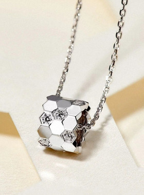 蜂巢纯银玫瑰金镶钻红玉髓项链