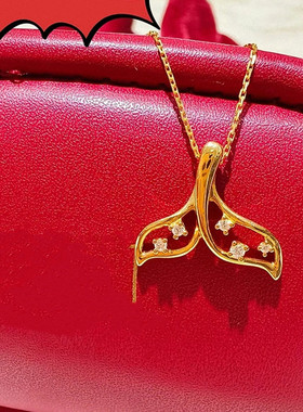 17916系列鲸鱼尾项链女纯银镀18K黄金色镶钻镂空锁骨链气质时尚潮