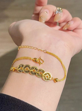 碎碎冰五帝币手链 女纯银镀18K黄金色钱币手串小众设计感ins礼物