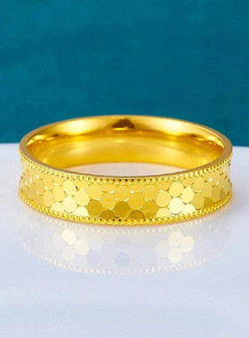 鱼鳞龙鳞戒指 纯银镀18K黄金色亮镜金爆闪指环时尚百搭男女情侣潮