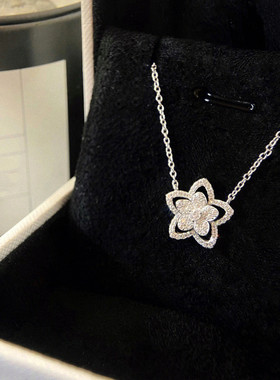 莫桑钻石18K白金繁花吊坠锁骨链