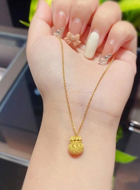 周先生花丝小福袋项链 女纯银镀18K黄金色双面钱袋锁骨链可爱甜美