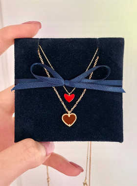 小红心礼物18K玫瑰金锁骨链纯银