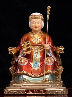 纯铜彩绘土c地公像福德正神家用供奉地主爷土地公土地婆神像摆件