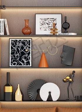 书现代样板房厅隔断背N2QijD5c柜沙客发景壁龛摆件房博古架艺术装