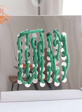 ins客厅卧室艺术抽象绳子穿梭装饰画不锈钢样板房玄关装饰品摆件