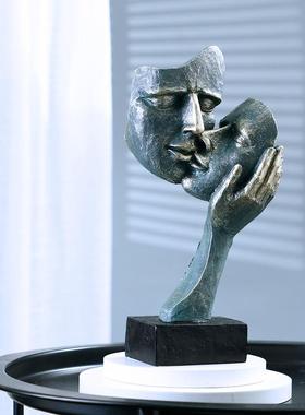 情侣亲吻人脸面具树脂工艺品家居软装手工装饰摆件